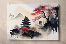 Charger l&#39;image dans la galerie, Japan mountain pagoda sakura wall art canvas print