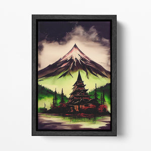 Japanese Traditional Landscape Sumi-e Black Framed Canvas
