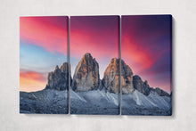 Load image into Gallery viewer, Three Peaks of Lavaredo sunset Dolomite Alps wall decor