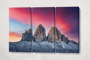 Three Peaks of Lavaredo sunset Dolomite Alps wall decor