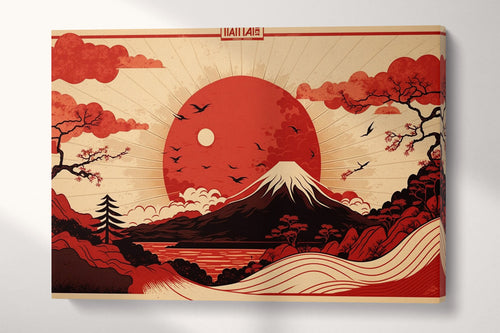 Japan Red Ukiyo-e Artwork Wall Art Framed Canvas Eco Leather Print