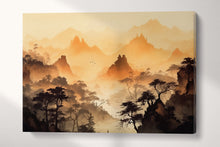Carica l&#39;immagine nel visualizzatore di Gallery, Oriental Sepia Mountains Artwork Wall Art Framed Canvas Print