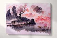Load image into Gallery viewer, Pink Japanese Style Artwork Forest Lake Mountain canvas print