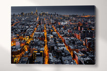 Carica l&#39;immagine nel visualizzatore di Gallery, New York City aerial view at night canvas wall art