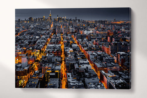 New York City aerial view at night canvas wall art