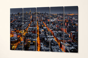 New York City aerial view at night canvas home art print