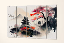 Carica l&#39;immagine nel visualizzatore di Gallery, Japan mountain pagoda sakura home art canvas print