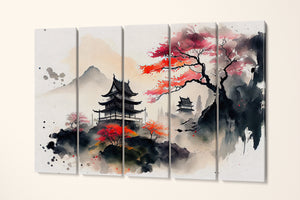 Japan mountain pagoda sakura home art canvas print