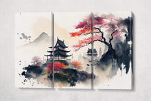 Charger l&#39;image dans la galerie, Japan mountain pagoda sakura wall decor canvas print