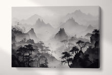 Load image into Gallery viewer, Oriental Black and White Mountains Artwork Wall Art Framed Canvas Print