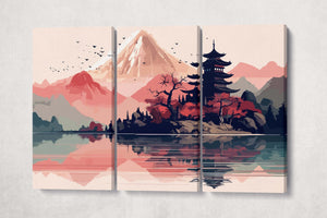 Red Japan Artwork Wall Art 3 Panel Canvas