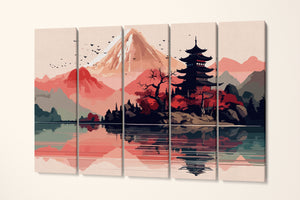 Pink Japan Artwork Wall Art 5 Panel Canvas