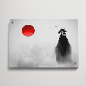 Japanese Red Sun Zen House Landscape canvas print