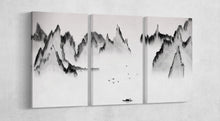 Carica l&#39;immagine nel visualizzatore di Gallery, Chinese Traditional Mountain Black and White Illustration Wall Art Framed Canvas Print, Made in Italy!