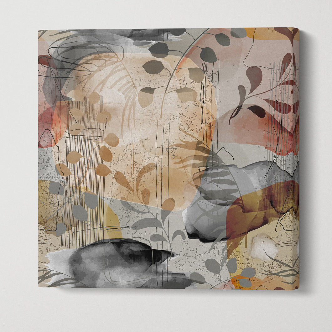 Floral Abstract Wall Art Decor Framed Canvas Eco Leather Print