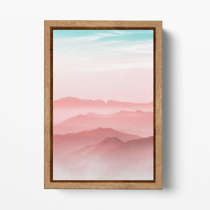 Pink mountains wood framed canvas