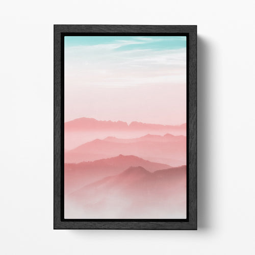 Pink mountains framed canvas wall art eco leather print, Made in Italy!