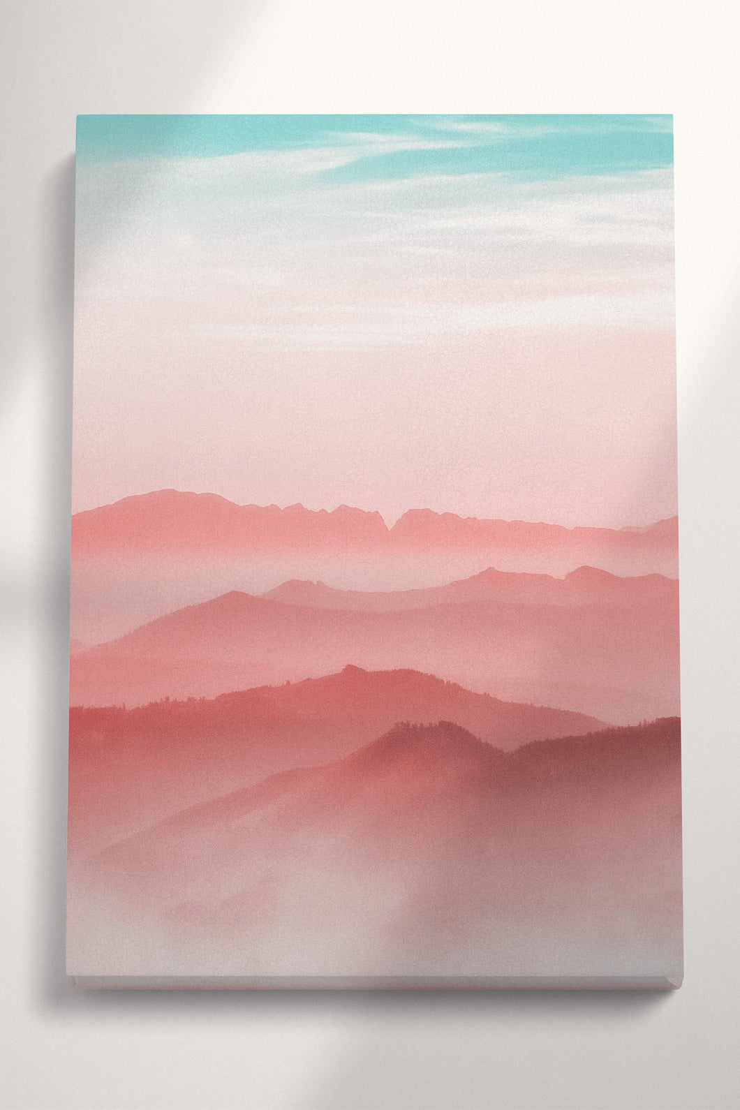 Pink mountains framed canvas