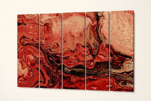 Red abstract canvas wall art 5 panels