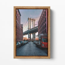 Carica l&#39;immagine nel visualizzatore di Gallery, Manhattan Bridge New York City Brooklyn DUMBO Washington Street wood frame canvas wall art