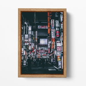 Tokyo neon street Japan gray scale wall art canvas eco leather print, Made in Italy!