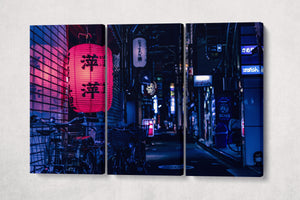 Kyoto street lantern Japan canvas eco leather print 3 panels