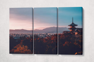 Kiyomizudera Temple Kyoto Japan at Sunset Canvas 3 panels