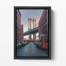 Load image into Gallery viewer, Manhattan Bridge New York City Brooklyn DUMBO Washington Street black frame canvas wall art
