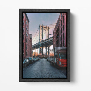 Manhattan Bridge New York City Brooklyn DUMBO Washington Street black frame canvas wall art