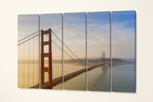 Laden Sie das Bild in den Galerie-Viewer, Golden Gate Warm Tones Canvas Wall Art Eco Leather Print Print Ready to Hang 5 Panels
