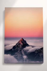 Swiss Alps Sunset Canvas Wall Art Home Decor Eco Leather Print, Made in Italy!