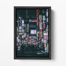 Carica l&#39;immagine nel visualizzatore di Gallery, Tokyo neon street Japan gray scale wall art canvas eco leather print, Made in Italy!