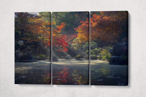 Tokumeien Zen Garden in Takasaki Japan canvas eco leather print 3 panels