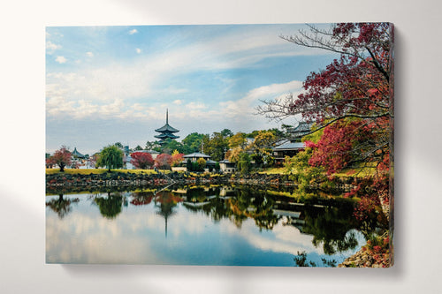 Japan Temple Nara Reflection Canvas Wall Art Eco Leather Print