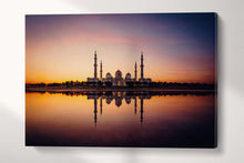 Load image into Gallery viewer, Sheikh Zayed Grand Mosque At Sunset Canvas Wall Art Eco Leather Print