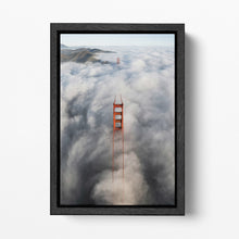 Load image into Gallery viewer, Golden Gate San Francisco foggy from above canvas wall art home decor eco leather print black frame 3x2