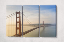 Load image into Gallery viewer, Golden Gate Warm Tones Canvas Wall Art Eco Leather Print Print Ready to Hang 3 Panels