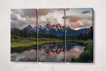 Charger l&#39;image dans la galerie, Grand Teton National Park Wyoming USA At Dusk Canvas Eco Leather Print 3 panels