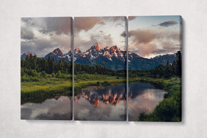 Grand Teton National Park Wyoming USA At Dusk Canvas Eco Leather Print 3 panels