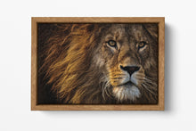 Laden Sie das Bild in den Galerie-Viewer, Lion Face Wall Art Premium Wood Frame Canvas Eco Leather Print
