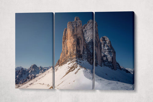 Mountains Three Peaks of Lavaredo Dolomite Alps Italy Mountains Wall Art Canvas Eco Leather Print 3 Panels