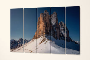 Mountains Three Peaks of Lavaredo Dolomite Alps Italy Mountains Wall Art Canvas Eco Leather Print 5 Panels