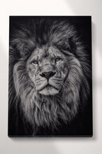 Laden Sie das Bild in den Galerie-Viewer, Lion Black and White Closeup Canvas Wall Art Home Decor Eco Leather Print