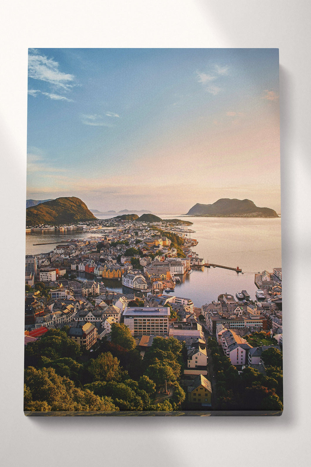Aksla Viewpoint, Alesund, Norway Framed Canvas Wall Art Eco Leather Print