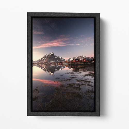 Reine, Norway Black Framed Canvas Wall Art Eco Leather Print