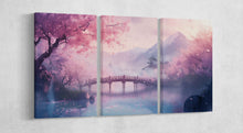 Load image into Gallery viewer, Cherry blossom landscape Japan manga 3 panels wall art