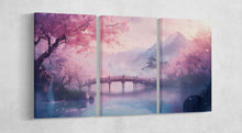 Load image into Gallery viewer, Cherry blossom landscape Japan manga 3 panels wall art