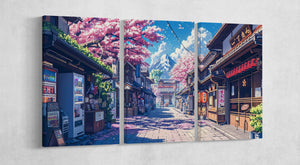 Japan Manga Street Cherry Blossom Anime 3 panels print