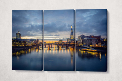 London Skyline From Millennium Bridge Wall Art Home Decor Canvas Eco Leather Print 3 panels