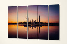 Laden Sie das Bild in den Galerie-Viewer, Sheikh Zayed Grand Mosque At Sunset Canvas Wall Art Eco Leather Print 5 panels